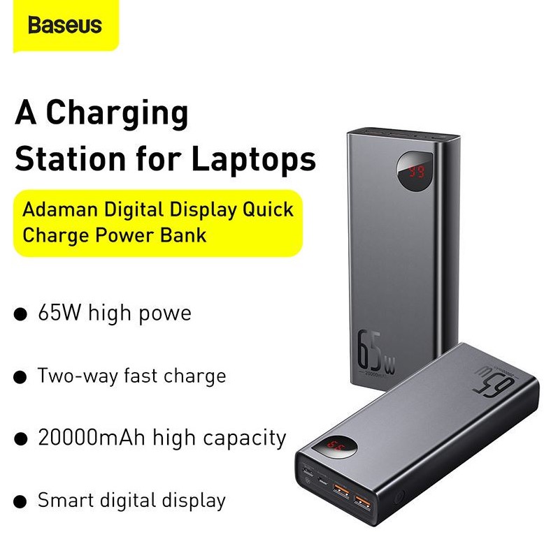 Baseus Adaman Metal Digital Display Quick Charge Power Bank 20000mAh 65W Blacke