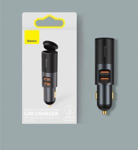 Baseus share together fast charger car charger with cigarette lighter expansion port u+u 120w
