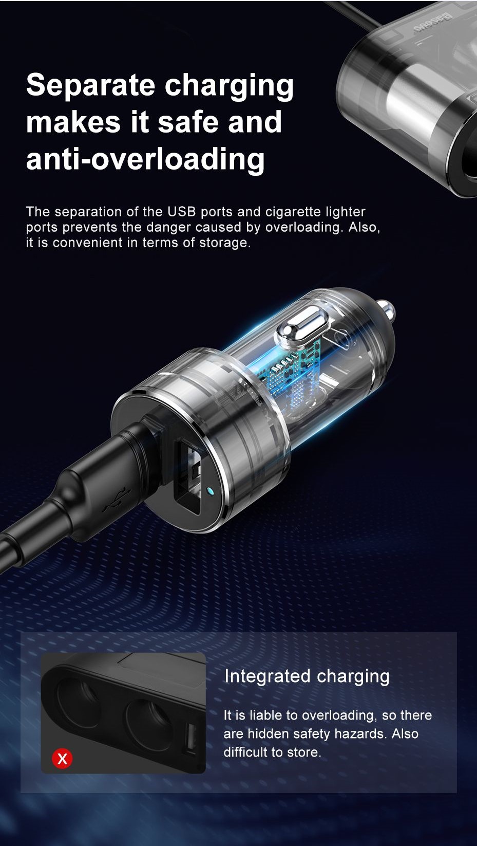 baseus high efficiency one to two cigarette lighter dual cigarette lighter 80w dual usb 3 1a 3