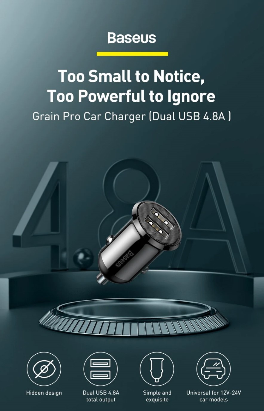 Baseus Grain Pro Dual USB 4.8A Car Charger CCALLP 02 3 2