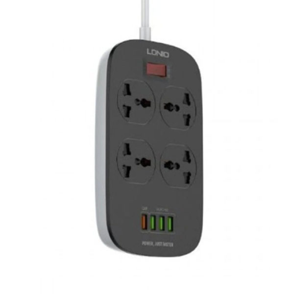 LDNIO SC4407 Power Socket 4 USB Charger with Power Extension Cord-Black