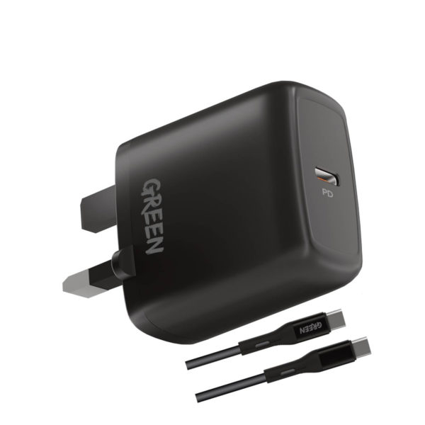 Green Lion Type-C Port Wall Charger 20W UK, Fast Charge Adapter with Cable, Over-heat Protection