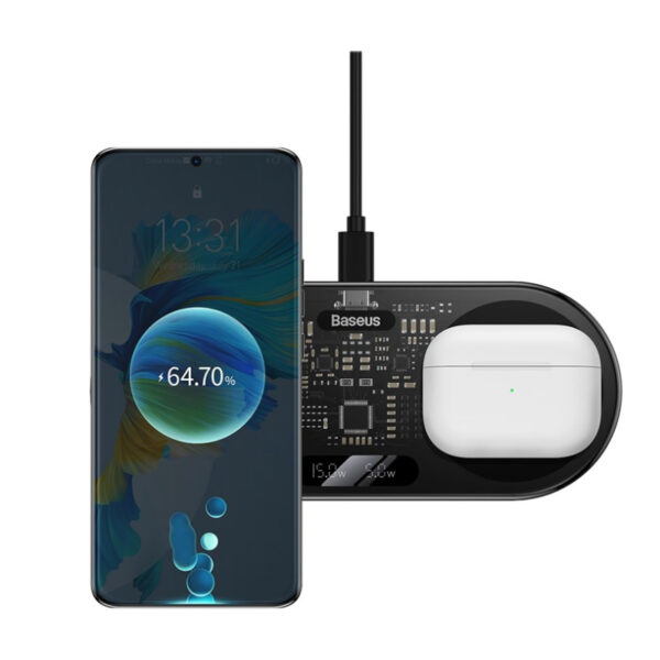 BASEUS Digital LED Display 2 in 1 20W Wireless Charger