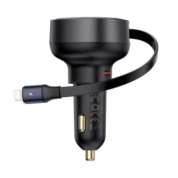 Baseus 55W Enjoyment Pro Car Charger C+Retractable iP Cable Cluster Black